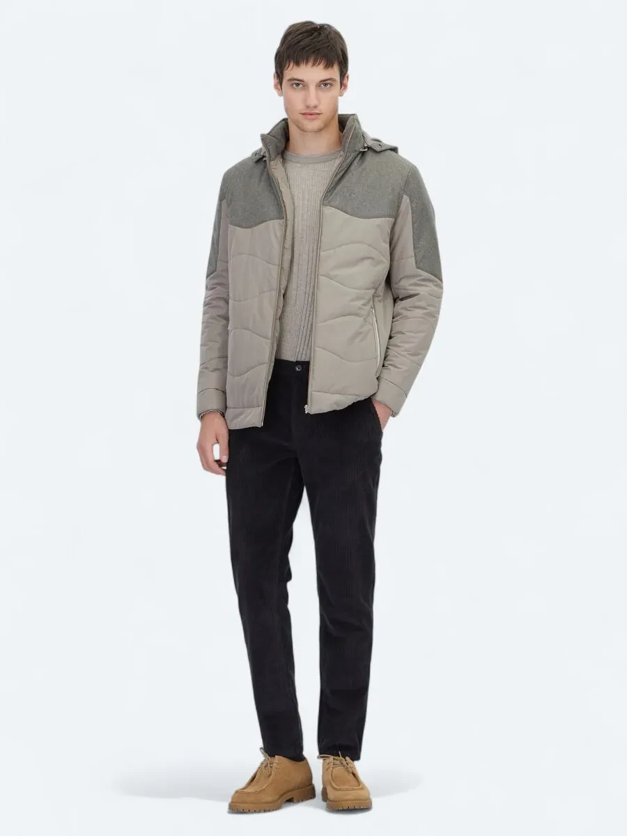 Mink Regular Fit Casual Weaving Removable Hood Coat - 2