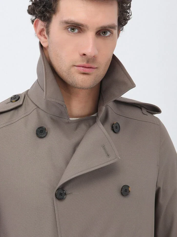 Mink Regular Fit Double Breasted Collar Casual Weaving Rain Coat - 5