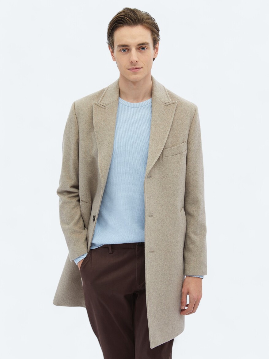 Mink Regular Fit Double Breasted Collar Classical Weaving Overcoat - 1