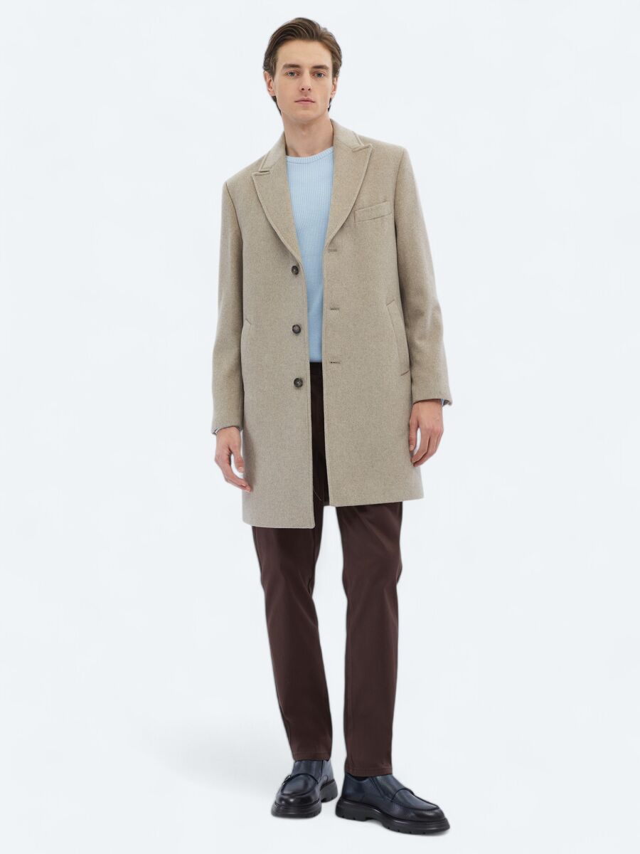 Mink Regular Fit Double Breasted Collar Classical Weaving Overcoat - 2