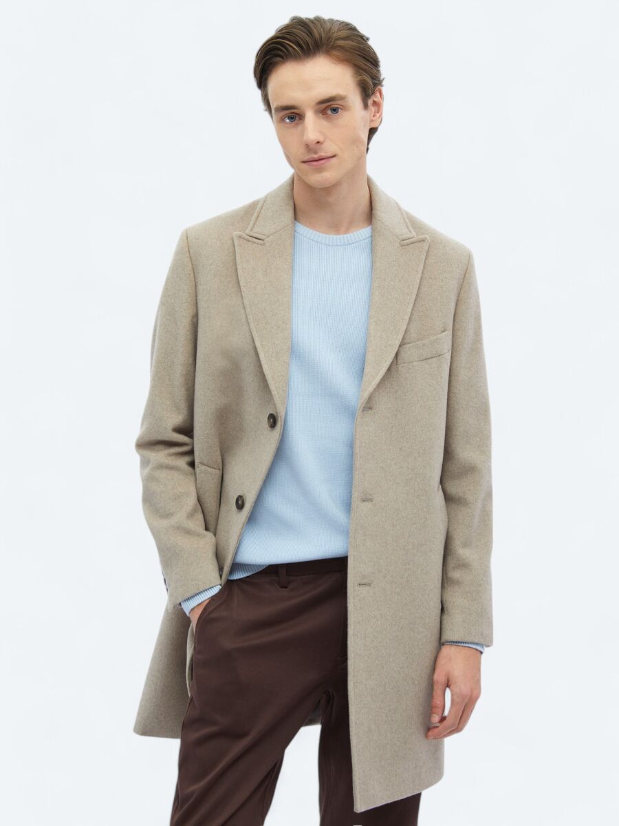 Mink Regular Fit Double Breasted Collar Classical Weaving Overcoat - 3