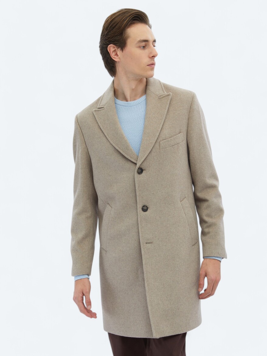 Mink Regular Fit Double Breasted Collar Classical Weaving Overcoat - 4