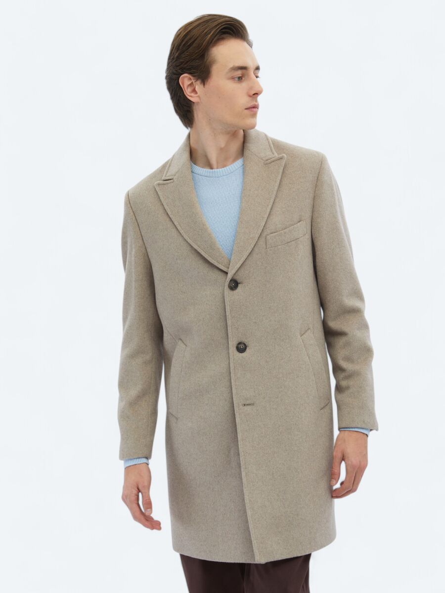 Mink Regular Fit Double Breasted Collar Classical Weaving Overcoat - 4