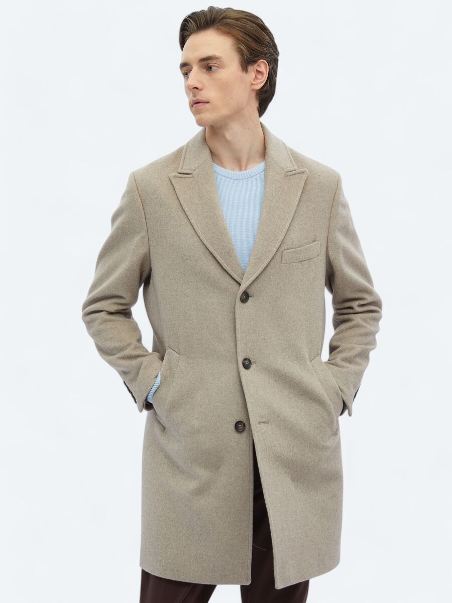 Mink Regular Fit Double Breasted Collar Classical Weaving Overcoat - 5