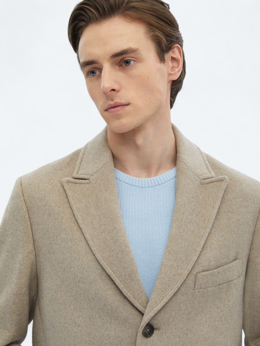 Mink Regular Fit Double Breasted Collar Classical Weaving Overcoat - 6