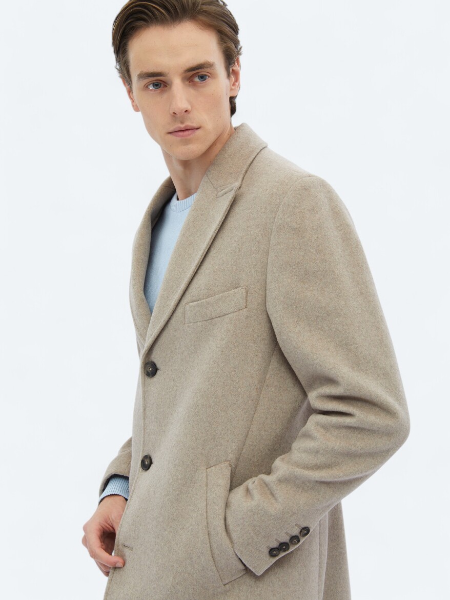 Mink Regular Fit Double Breasted Collar Classical Weaving Overcoat - 7