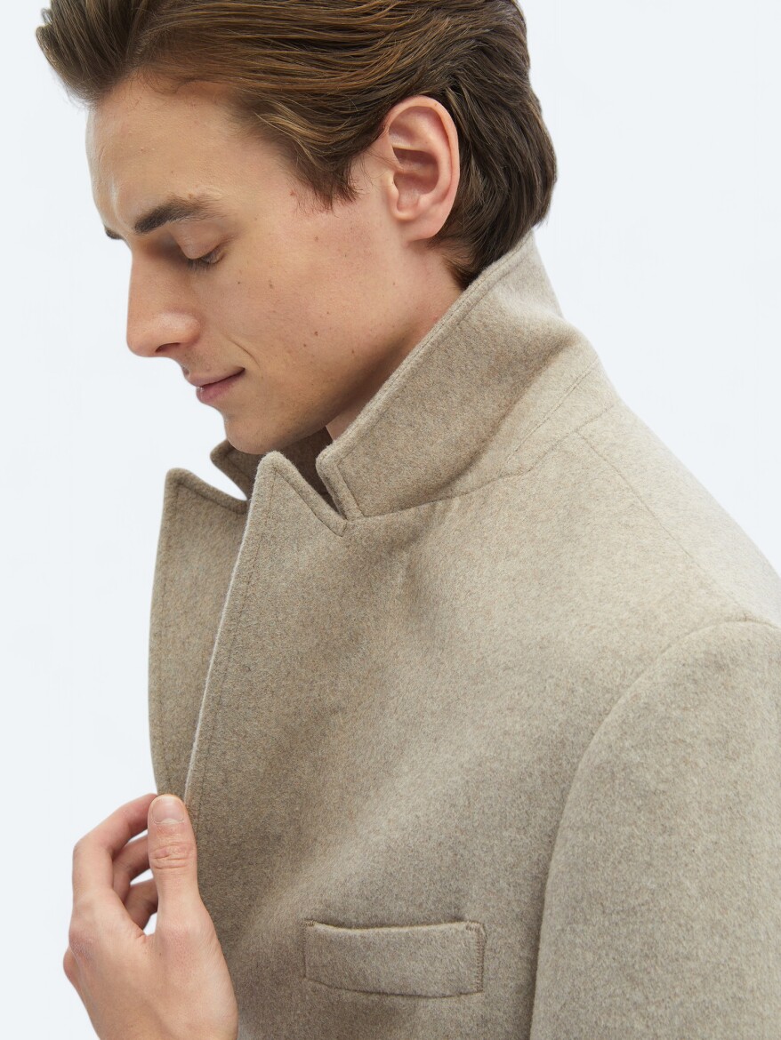 Mink Regular Fit Double Breasted Collar Classical Weaving Overcoat - 8