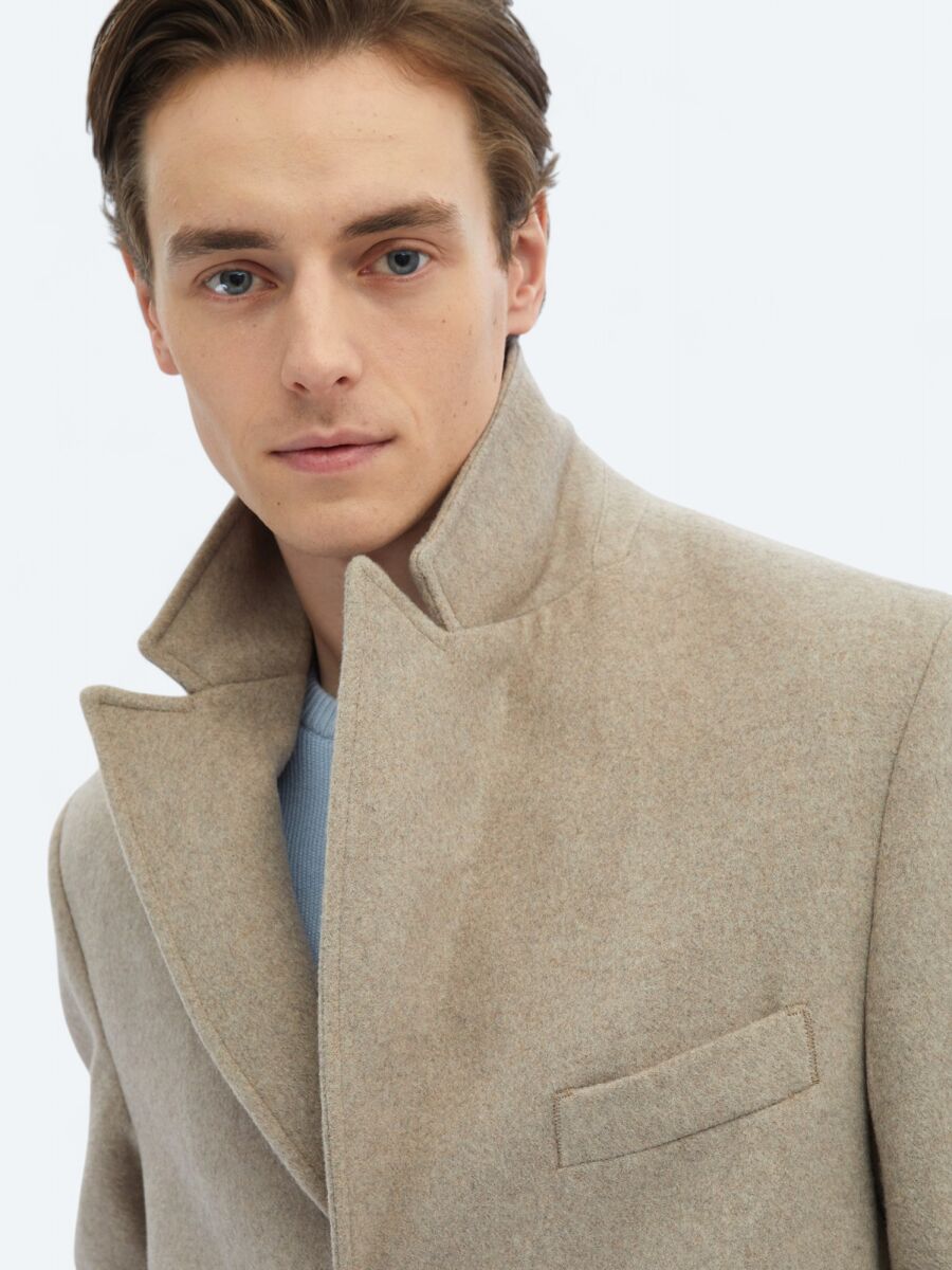 Mink Regular Fit Double Breasted Collar Classical Weaving Overcoat - 9