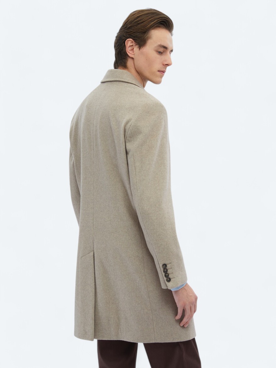 Mink Regular Fit Double Breasted Collar Classical Weaving Overcoat - 10