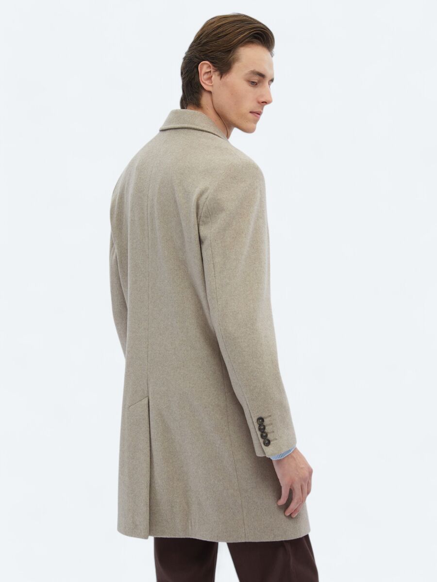 Mink Regular Fit Double Breasted Collar Classical Weaving Overcoat - 10