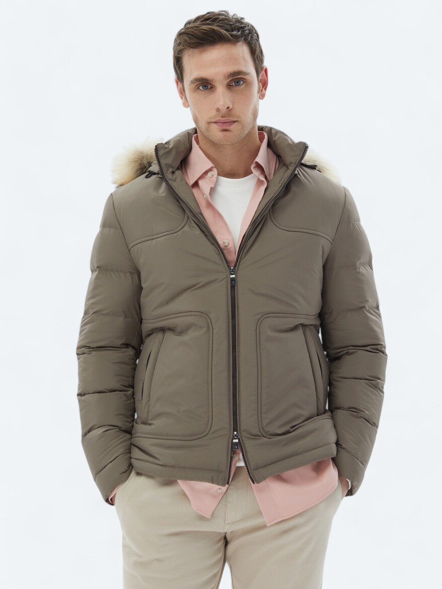 Mink Regular Fit Hooded Casual Weaving Coat - KİP