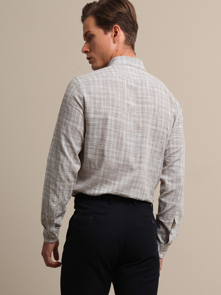 Mink Regular Fit Long Weaving Casual 100% Cotton Shirt - 4