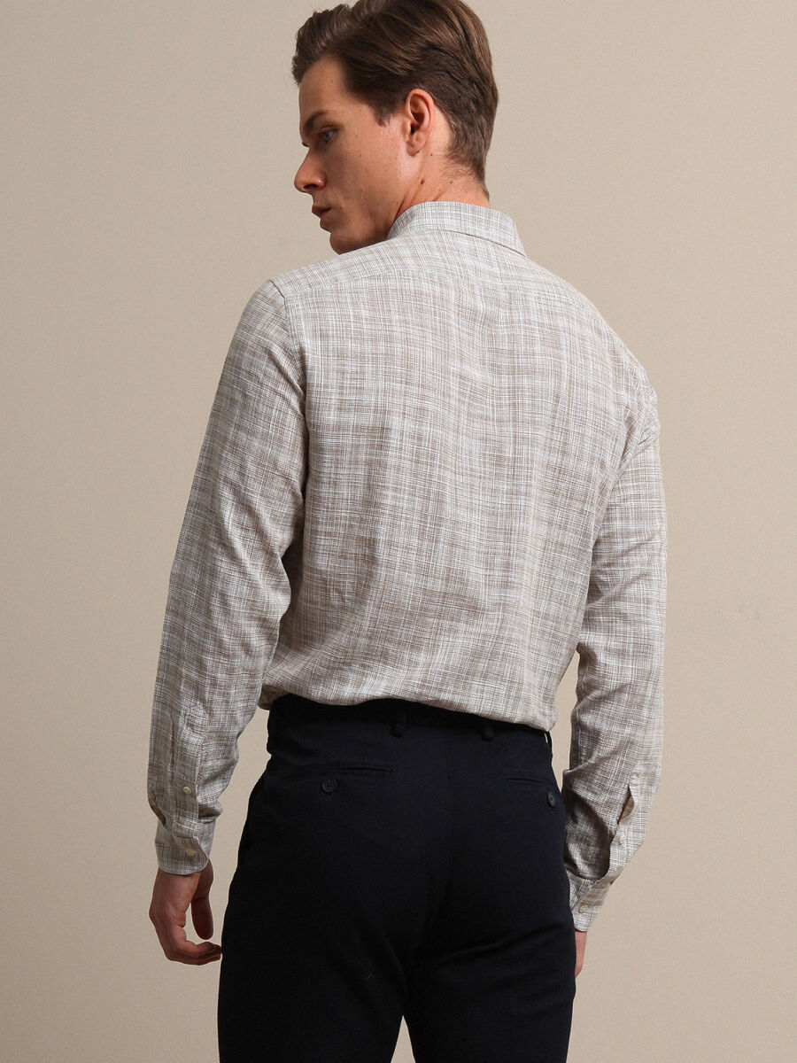 Mink Regular Fit Long Weaving Casual 100% Cotton Shirt - 4