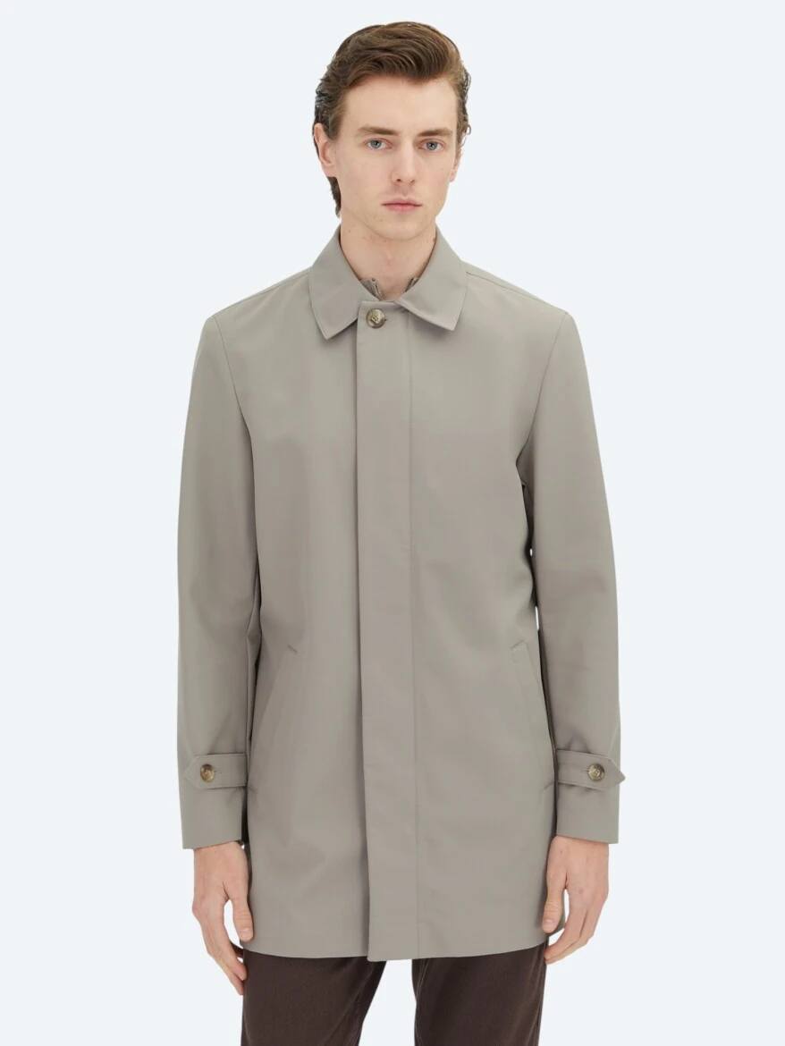 Mink Regular Fit Round Collar Casual Weaving Rain Coat - KİP