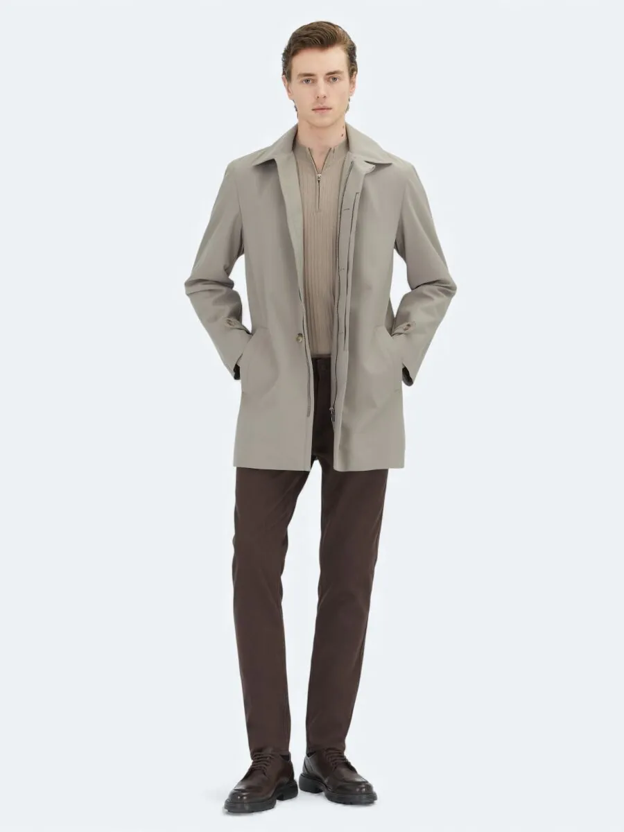 Mink Regular Fit Round Collar Casual Weaving Rain Coat - 2