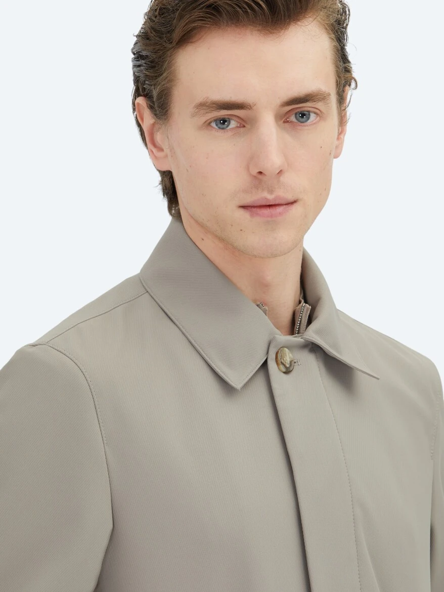 Mink Regular Fit Round Collar Casual Weaving Rain Coat - 3