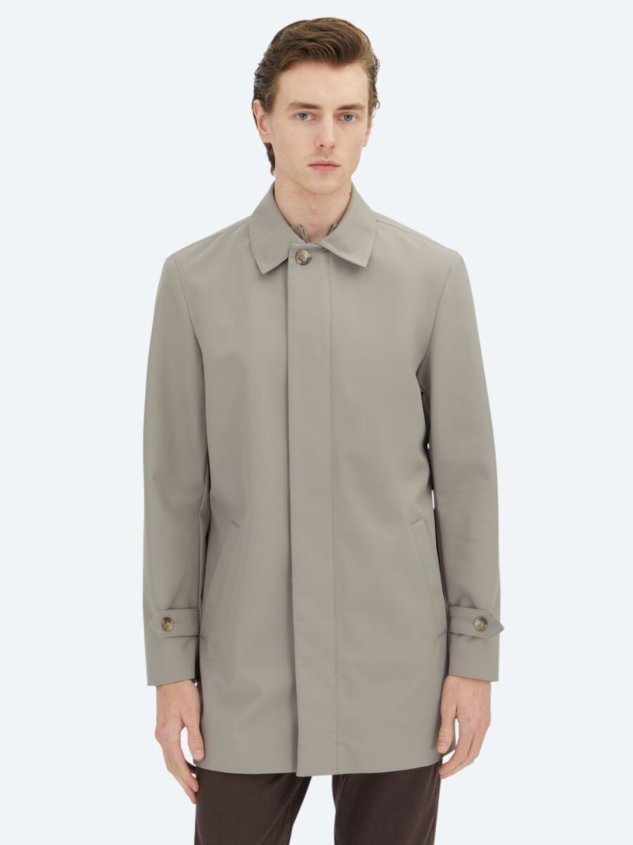 Mink Regular Fit Round Collar Casual Weaving Rain Coat - 1