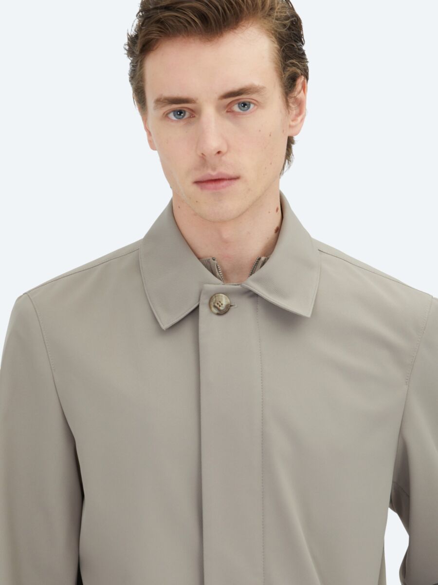 Mink Regular Fit Round Collar Casual Weaving Rain Coat - 4