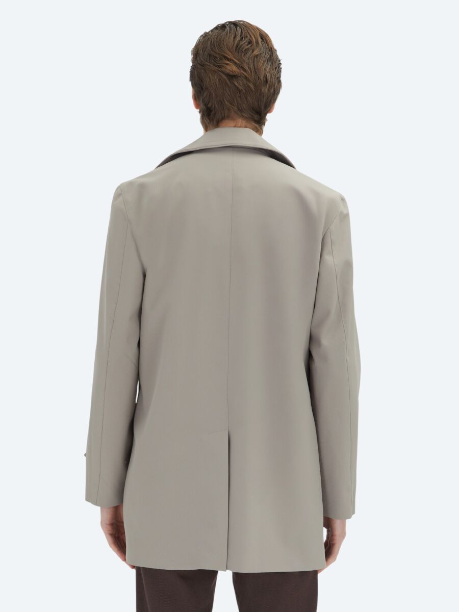 Mink Regular Fit Round Collar Casual Weaving Rain Coat - 5