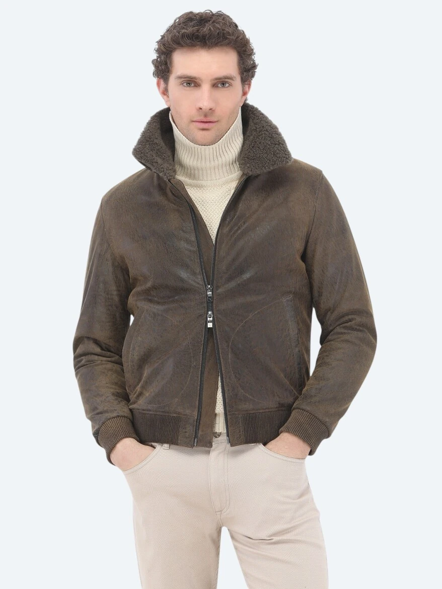 Mink Regular Fit Round Collar Smart Casual Sheep Leather Leather Coat - 1