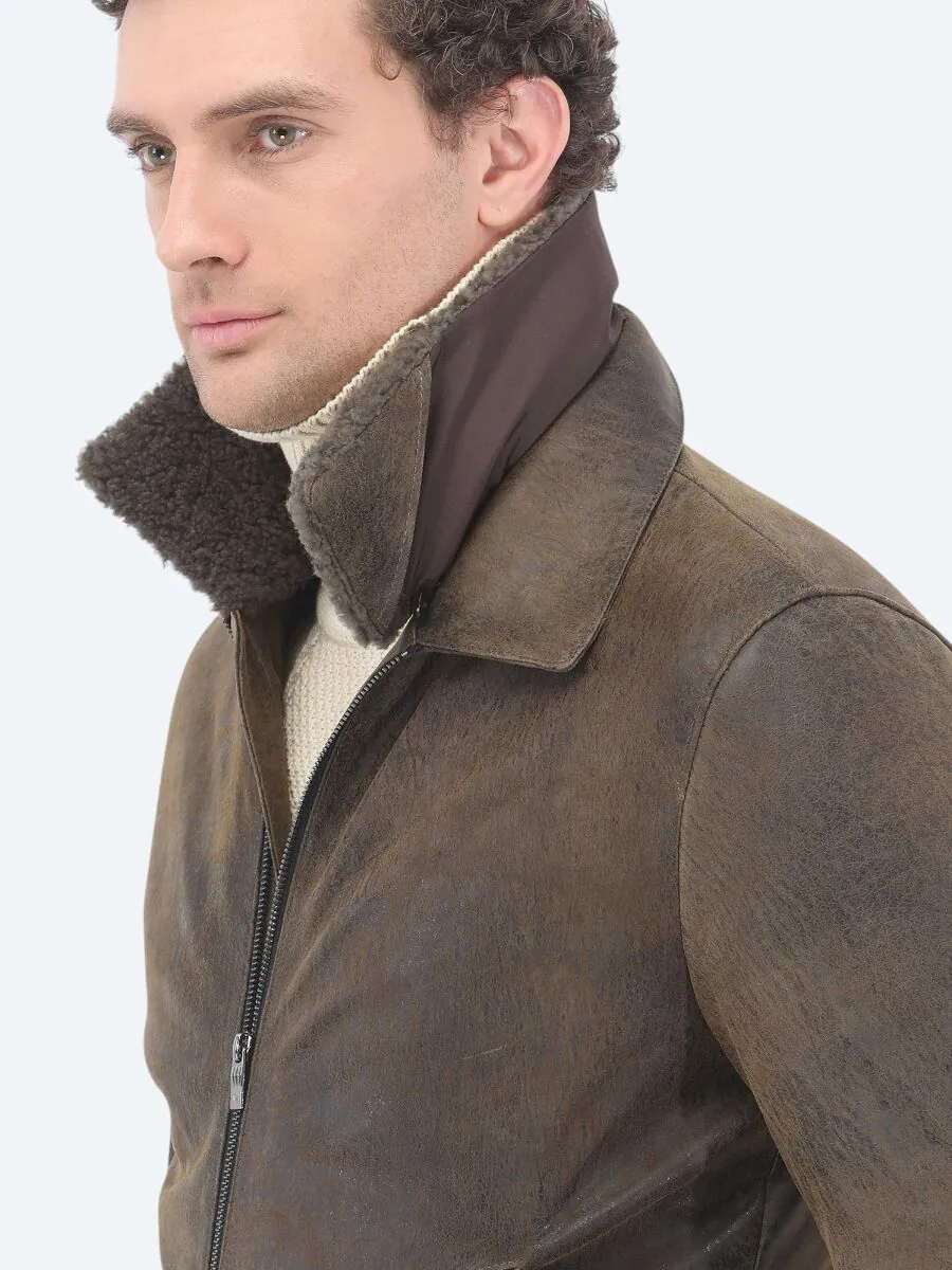 Mink Regular Fit Round Collar Smart Casual Sheep Leather Leather Coat - 4