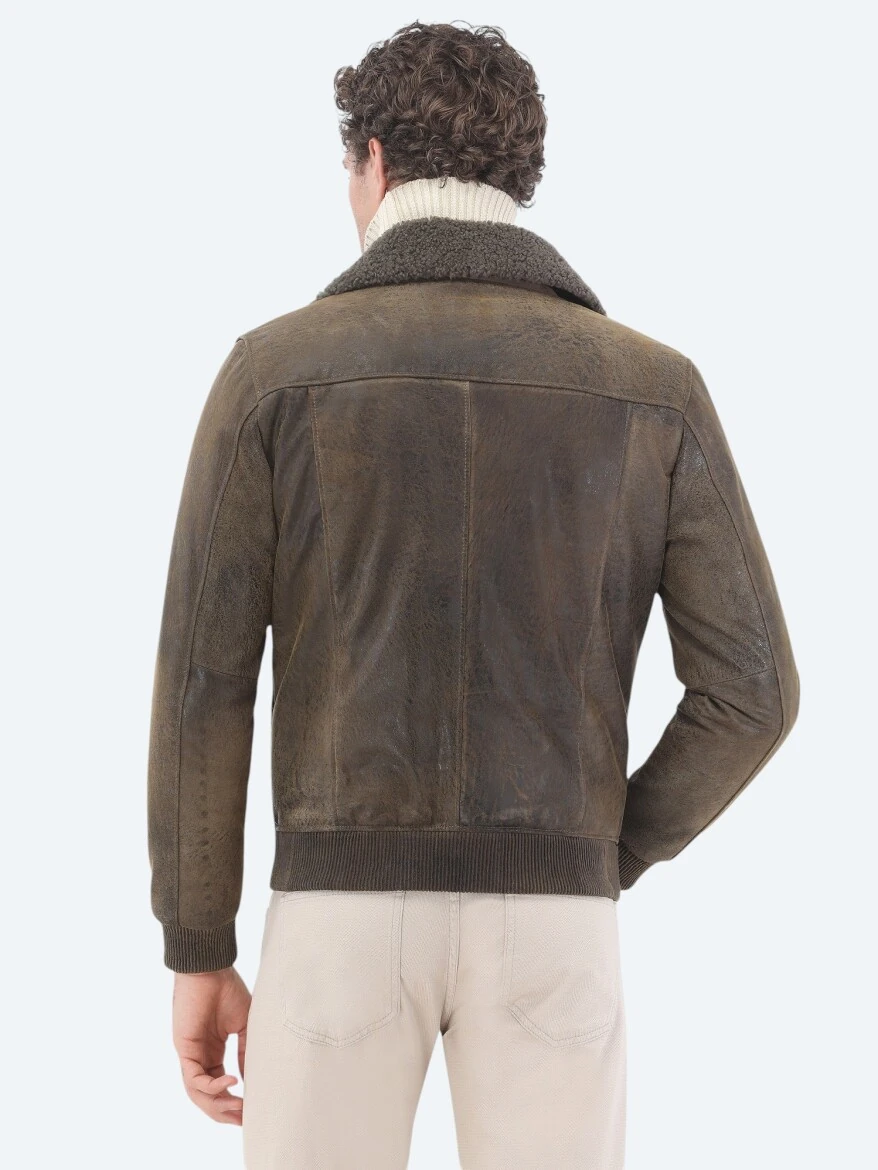 Mink Regular Fit Round Collar Smart Casual Sheep Leather Leather Coat - 6