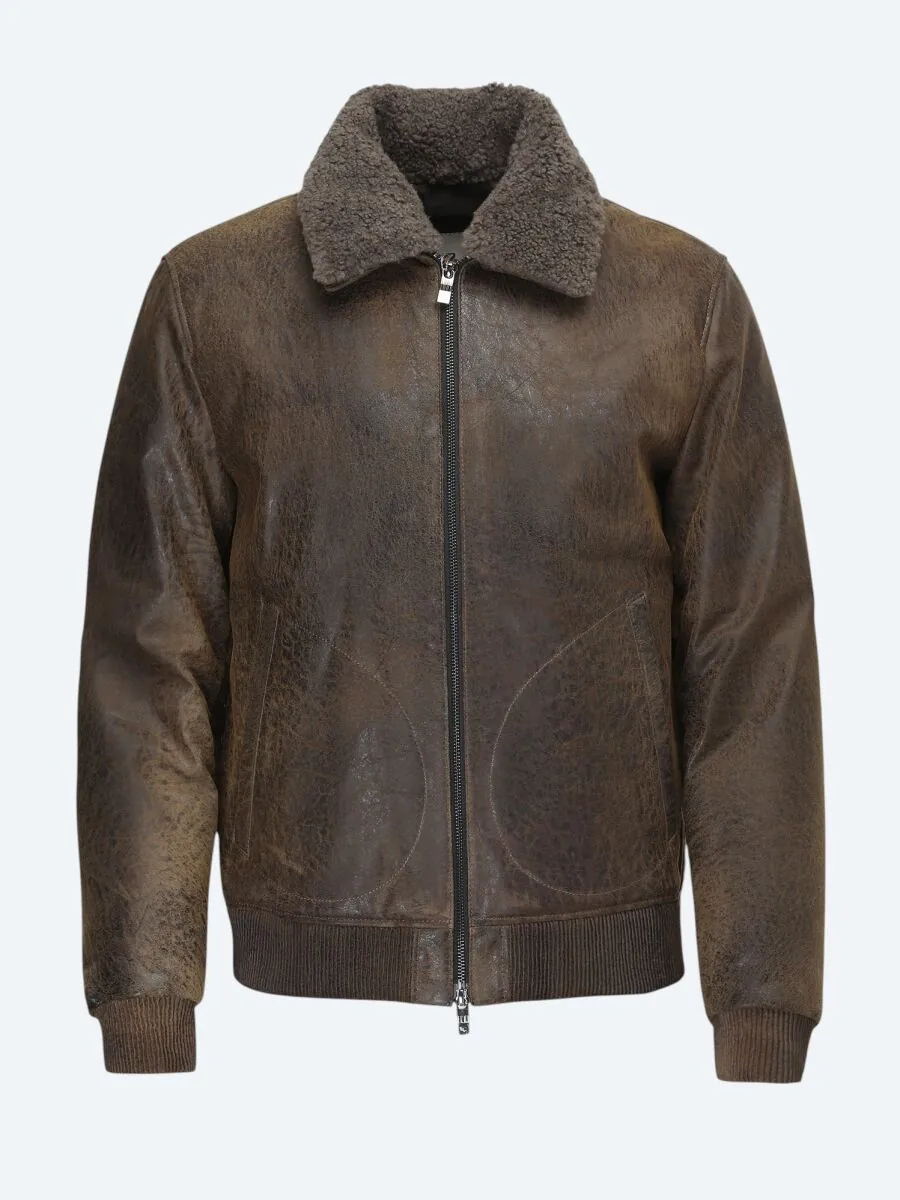 Mink Regular Fit Round Collar Smart Casual Sheep Leather Leather Coat - 7