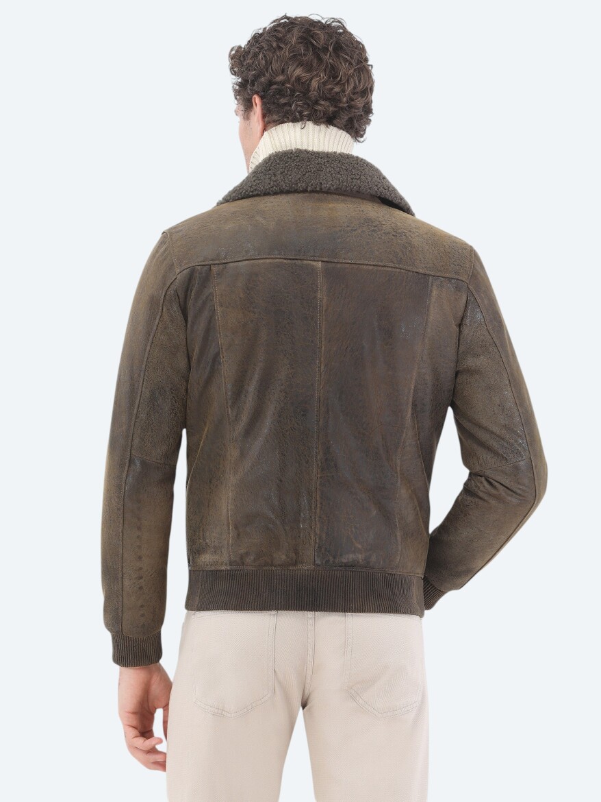 Mink Regular Fit Round Collar Smart Casual Sheep Leather Leather Coat - 6