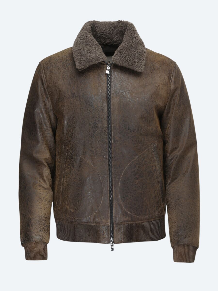 Mink Regular Fit Round Collar Smart Casual Sheep Leather Leather Coat - 7