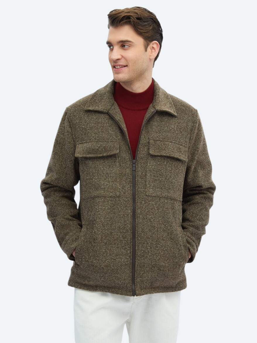 Mink Regular Fit Shirt Collar Casual Weaving Coat - 1