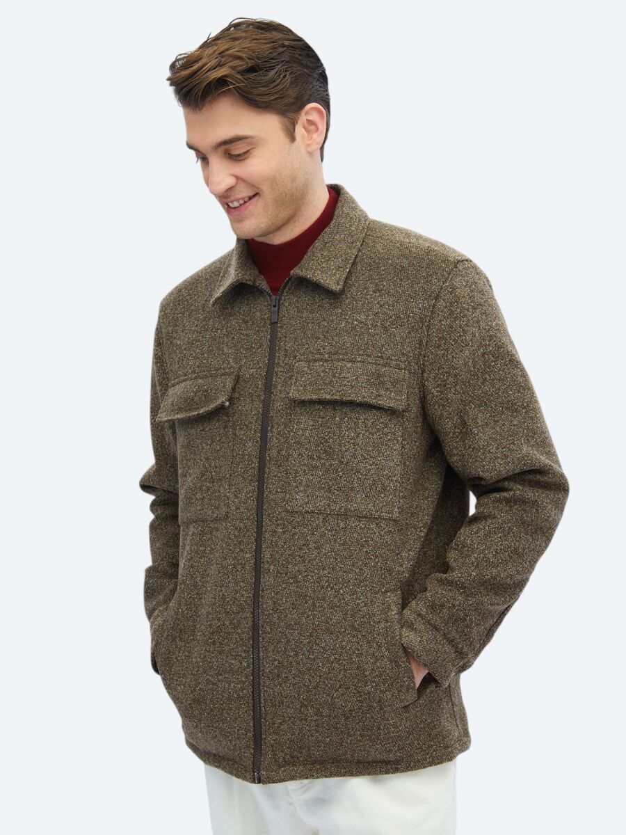 Mink Regular Fit Shirt Collar Casual Weaving Coat - 4