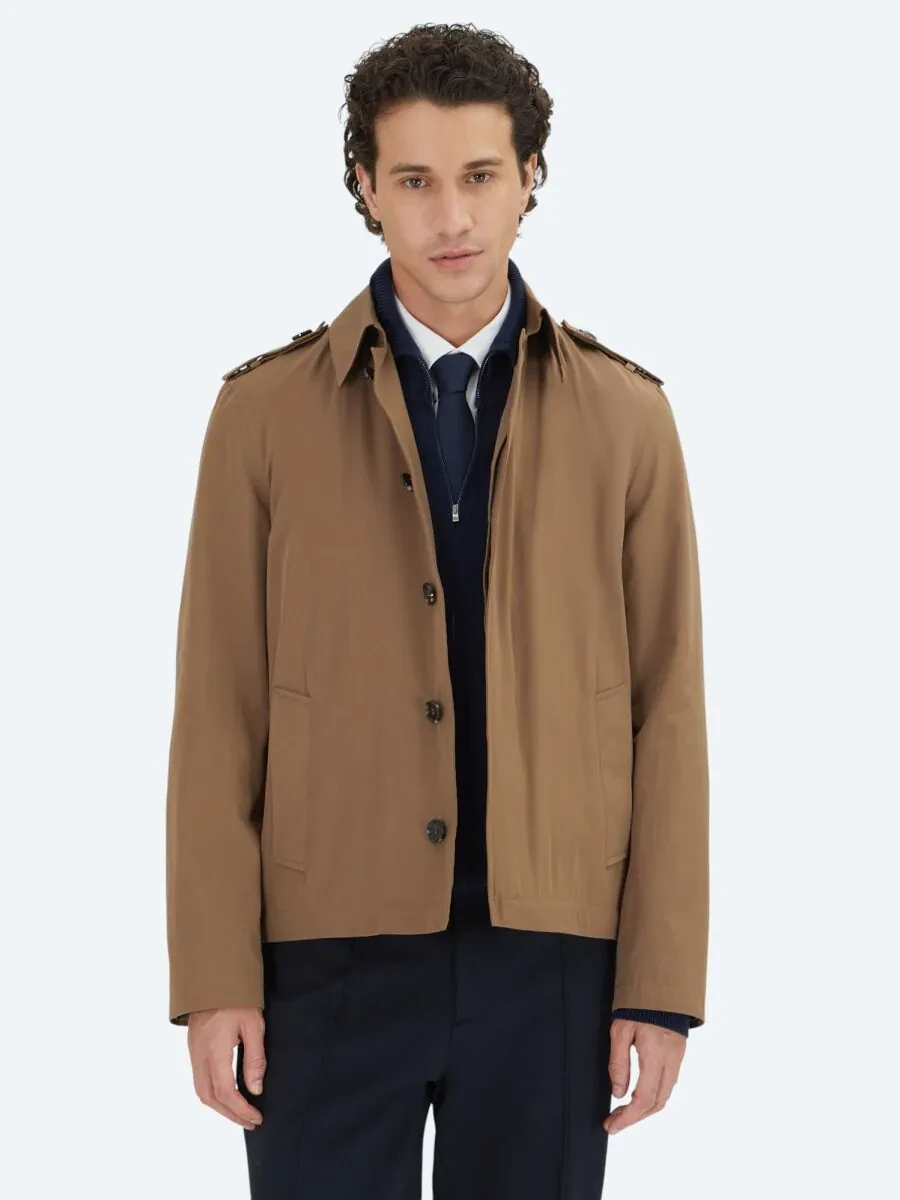 Mink Regular Fit Shirt Collar Casual Weaving Rain Coat - 1