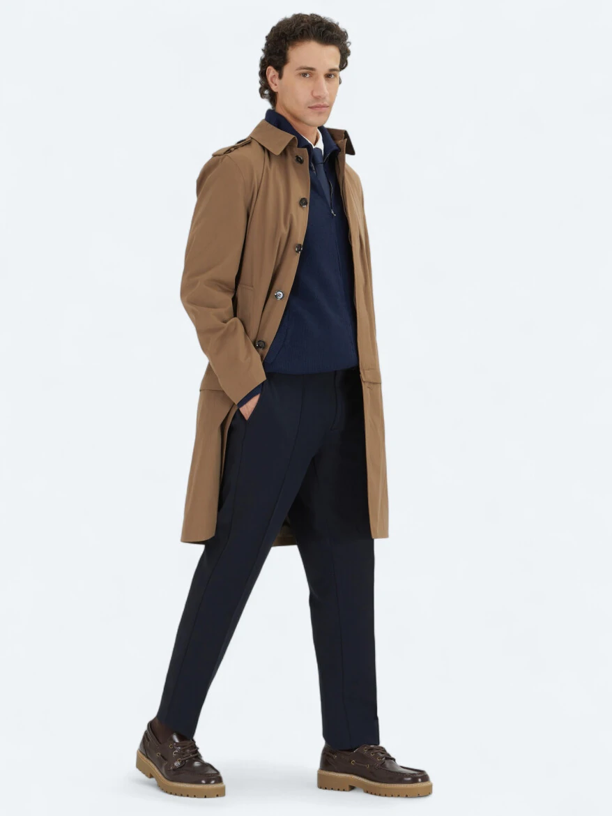 Mink Regular Fit Shirt Collar Casual Weaving Rain Coat - KİP