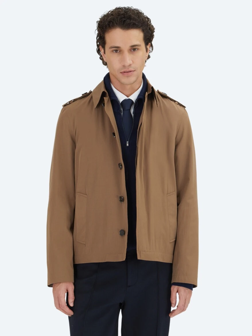 Mink Regular Fit Shirt Collar Casual Weaving Rain Coat - 3