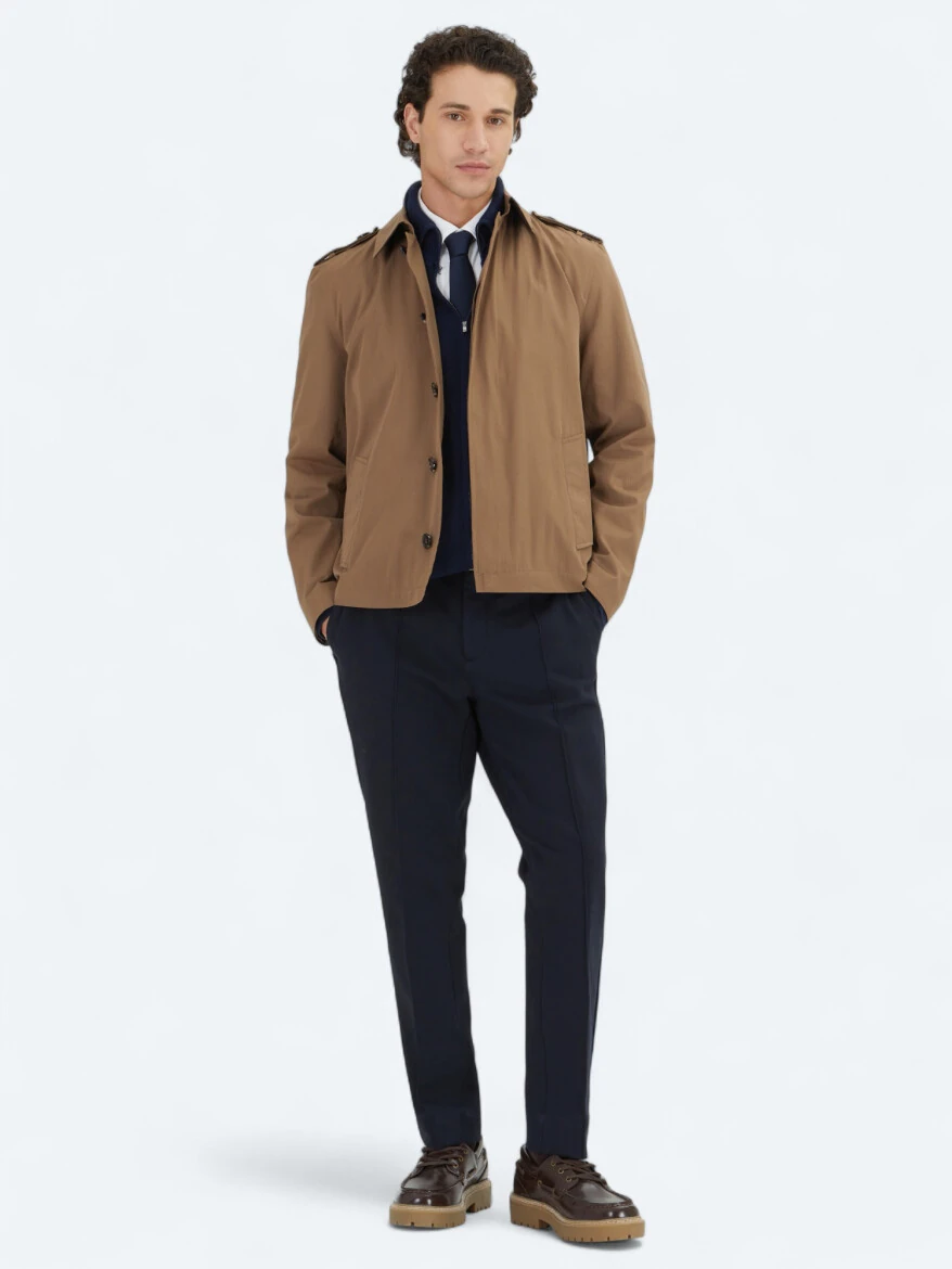 Mink Regular Fit Shirt Collar Casual Weaving Rain Coat - 4