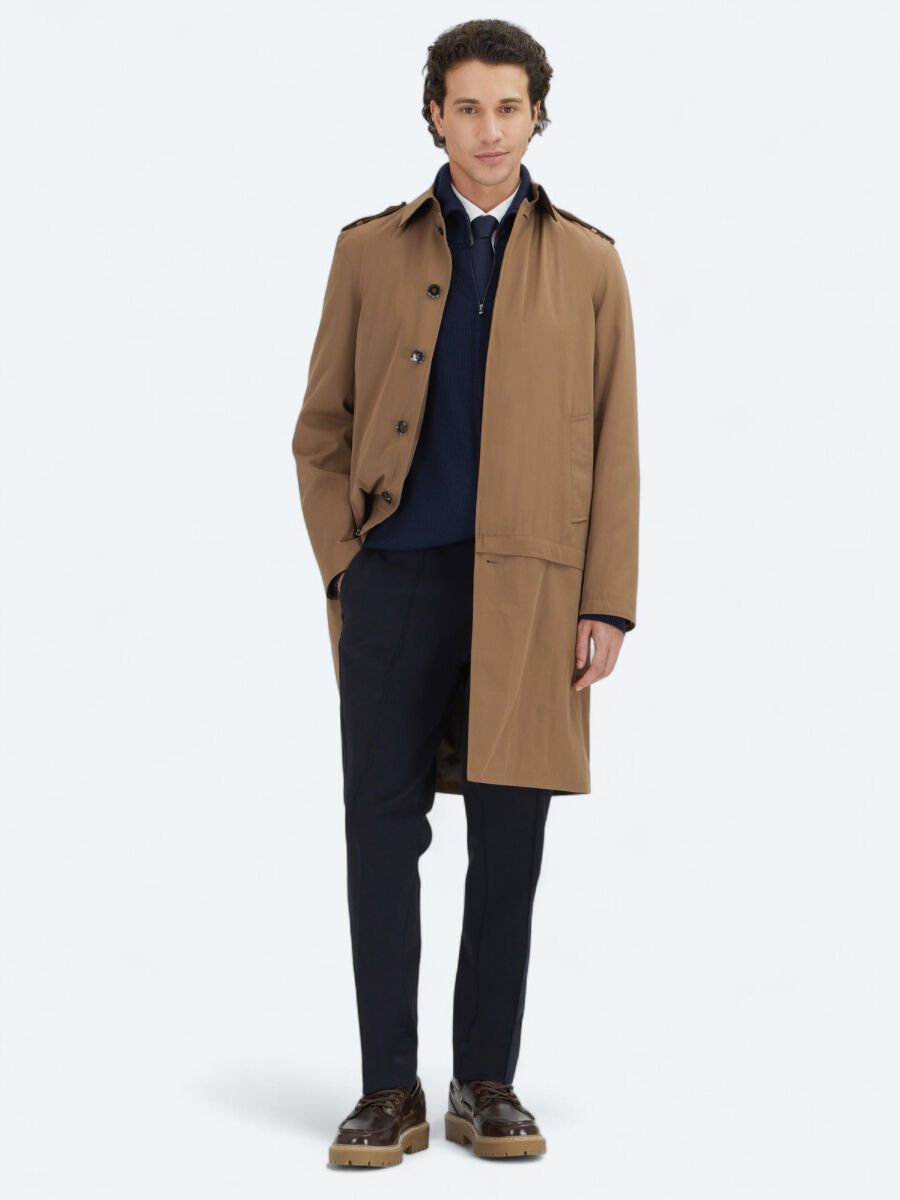 Mink Regular Fit Shirt Collar Casual Weaving Rain Coat - 1