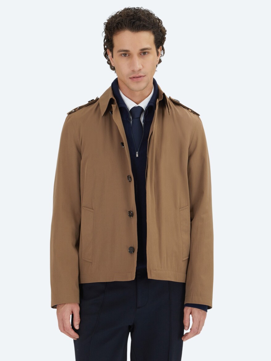 Mink Regular Fit Shirt Collar Casual Weaving Rain Coat - 3