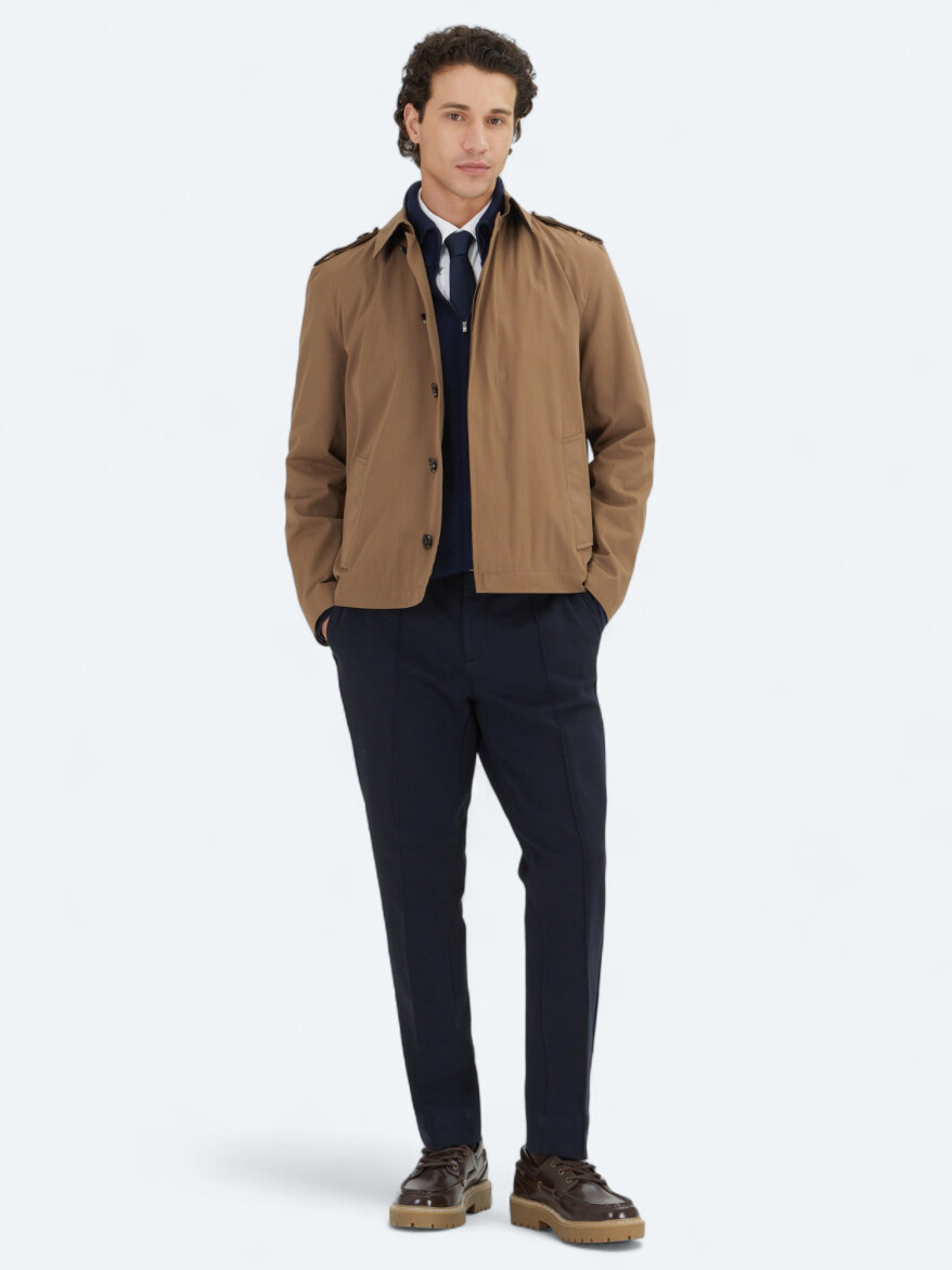 Mink Regular Fit Shirt Collar Casual Weaving Rain Coat - 4