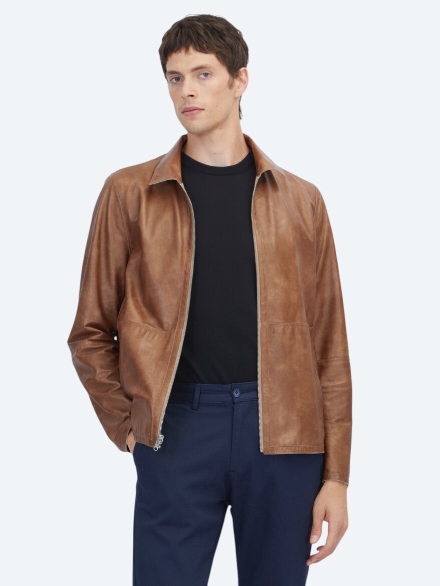Mink Regular Fit Shirt Collar Smart Casual Double-Sided Leather Coat - 2