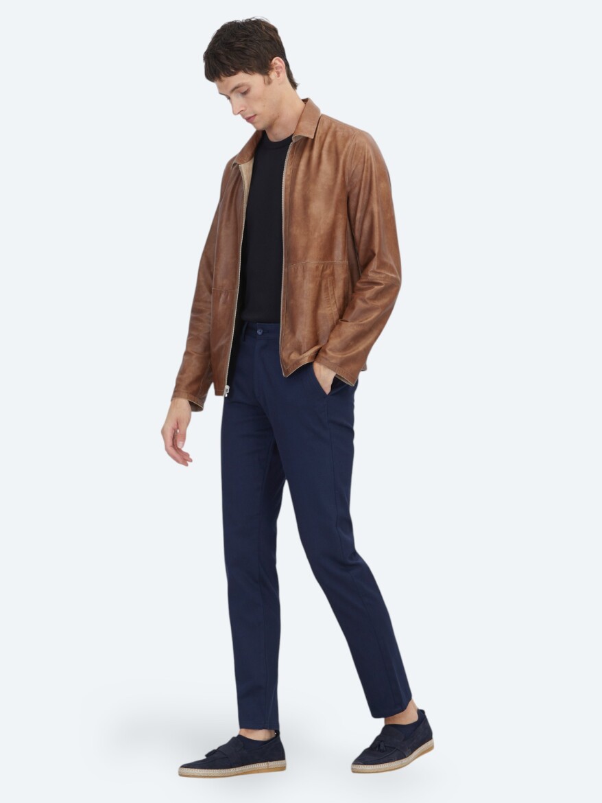 Mink Regular Fit Shirt Collar Smart Casual Double-Sided Leather Coat - 4