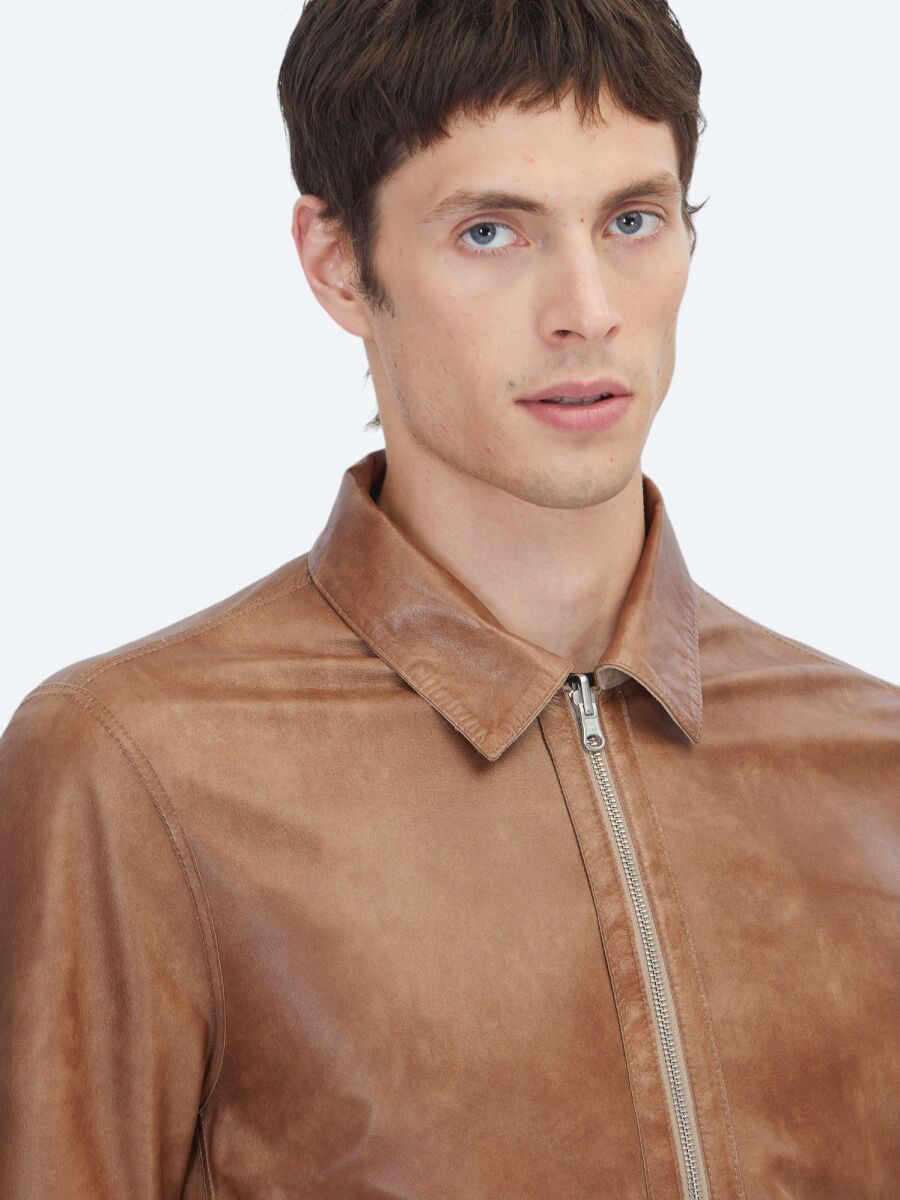 Mink Regular Fit Shirt Collar Smart Casual Double-Sided Leather Coat - 7
