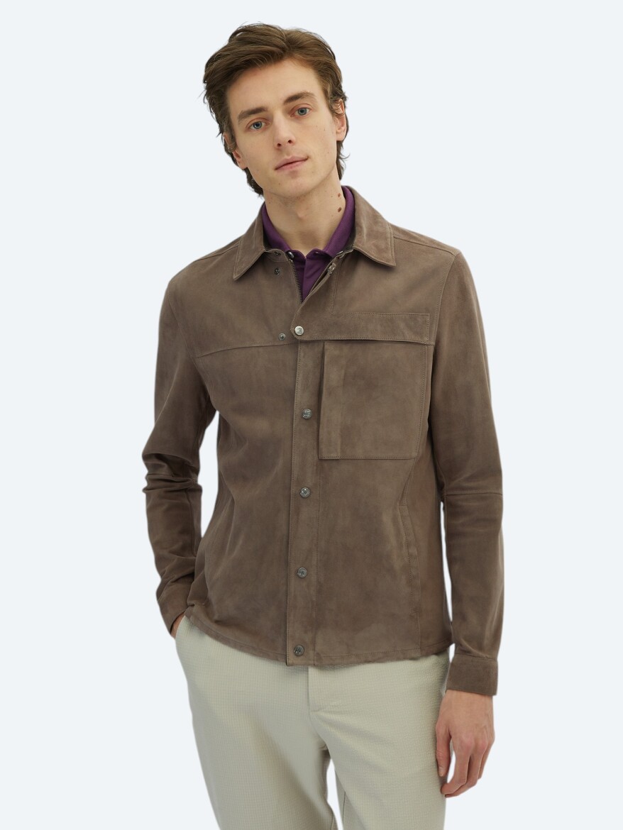 Mink Regular Fit Shirt Collar Smart Casual Leather Coat - KİP