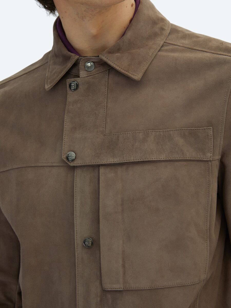 Mink Regular Fit Shirt Collar Smart Casual Leather Coat - 4