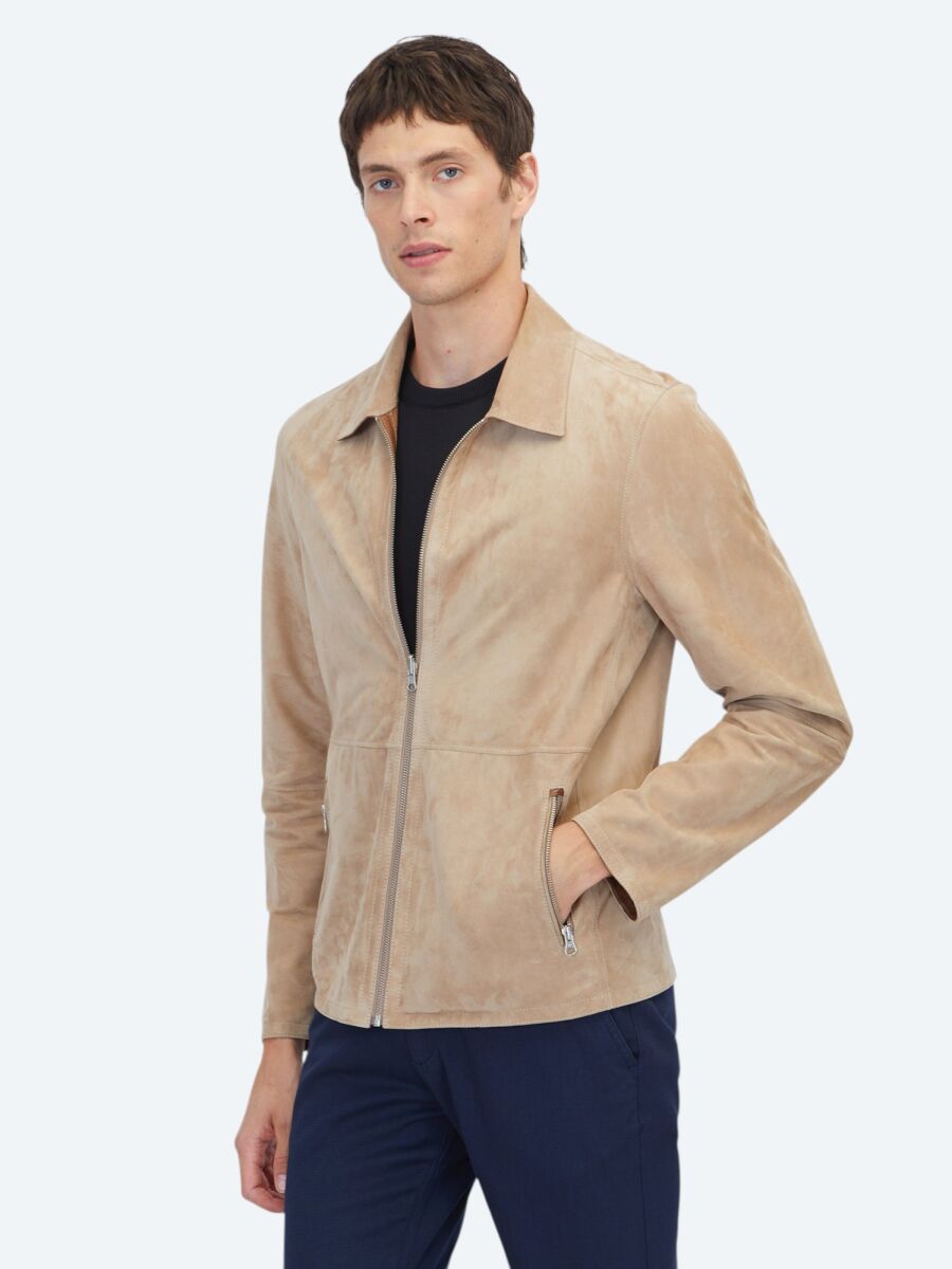 Mink Regular Fit Shirt Collar Smart Casual Leather Coat - 1