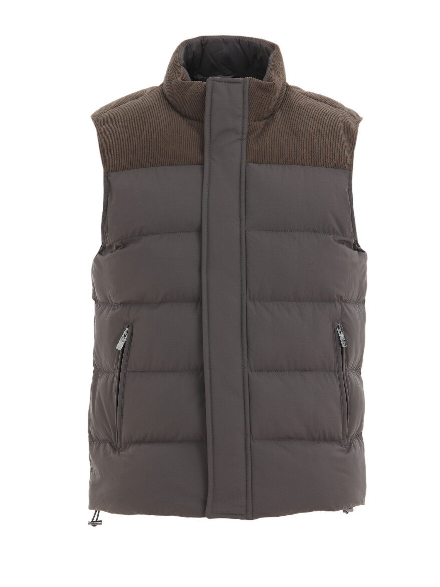 Mink Regular Fit Turtleneck Casual Weaving Puffer Vest - 3