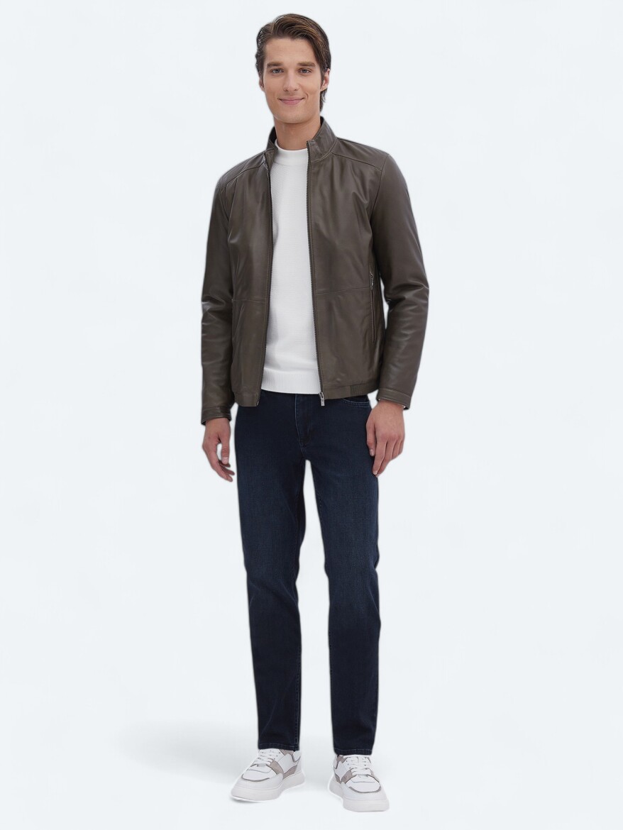 Mink Regular Fit Turtleneck Smart Casual Sheep Leather Leather Coat - KİP