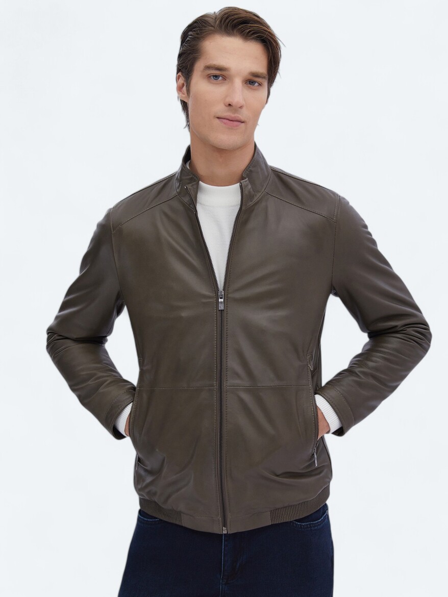 Mink Regular Fit Turtleneck Smart Casual Sheep Leather Leather Coat - 3