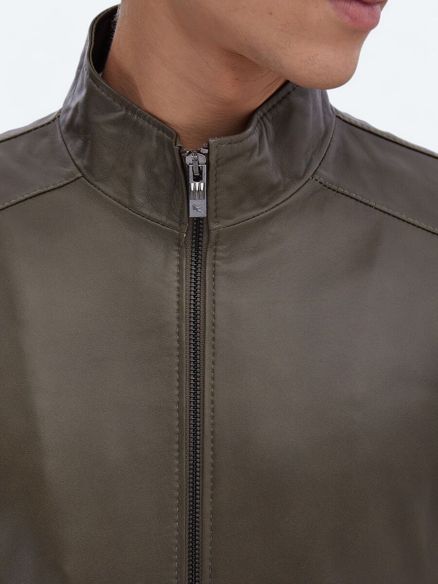 Mink Regular Fit Turtleneck Smart Casual Sheep Leather Leather Coat - 5