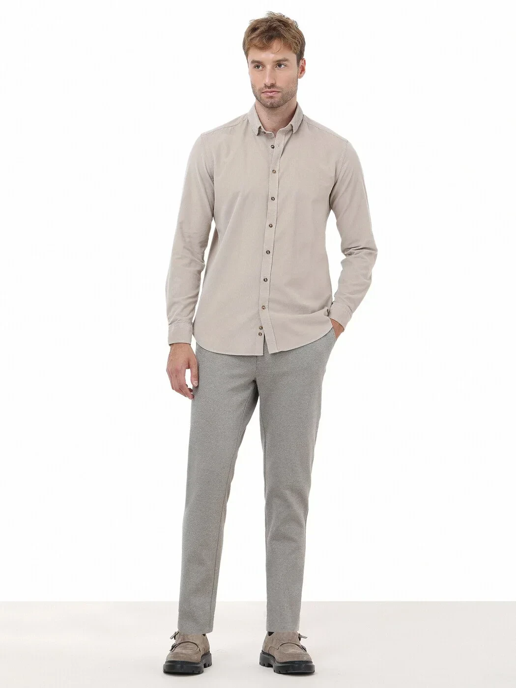 Mink Ribbed Regular Fit Weaving Casual 100% Cotton Shirt - 3