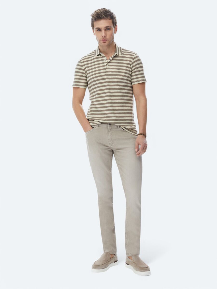 Mink Slim Fit Denim Cotton Blended Trousers - 1